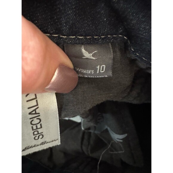 Eddie Bauer Jeans Stretch Curvy Fit Trouser Leg 5 Pocket Dark Blue Size 10 EUC - Picture 10 of 11